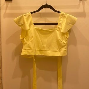 Open back tie, light yellow crop top